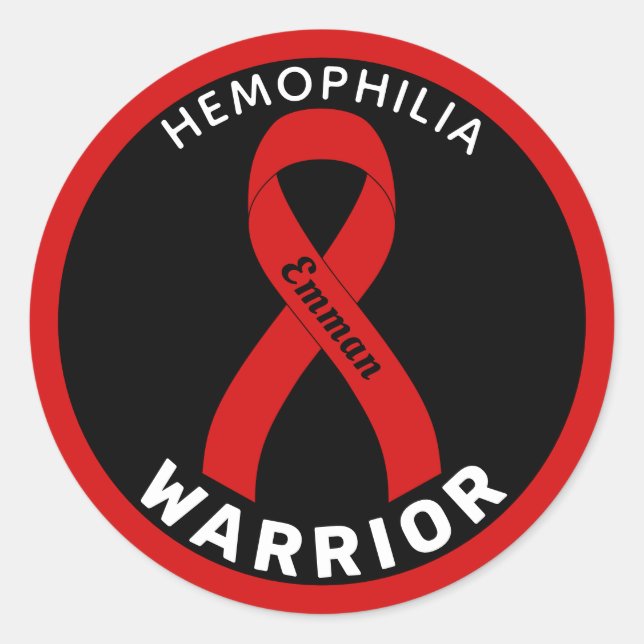 Hemophilia Warrior Ribbon Black Round Sticker (Front)