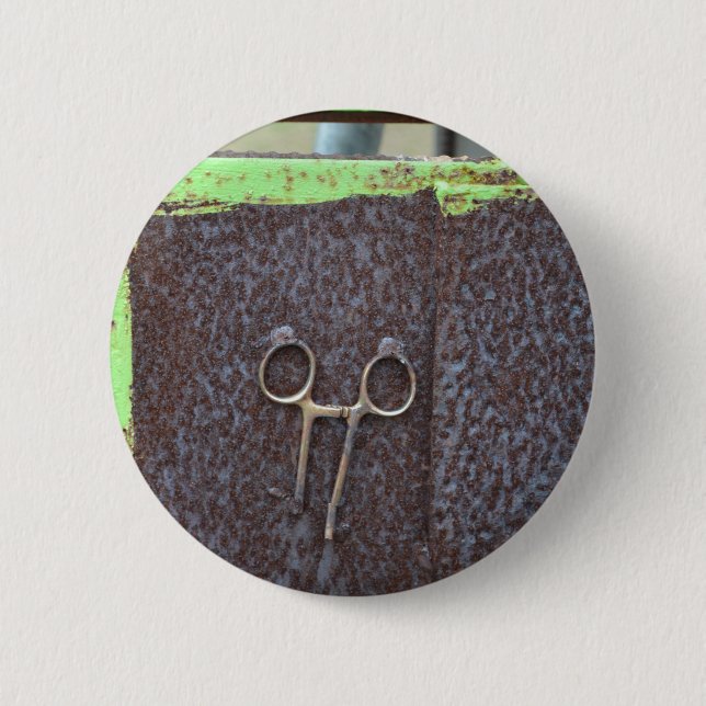 hemostat rusting metal grunge work button (Front)