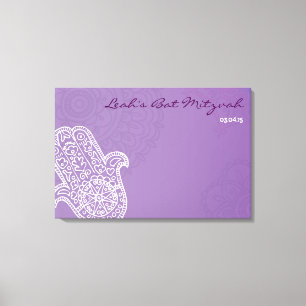 Hemsa Canvas Bat Mitzvah Sign-In Board-purple Print