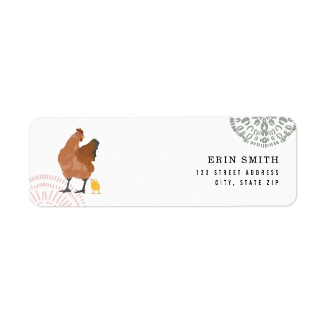 Hen and Baby Girl Chick Pink Baby Shower Label (Front)