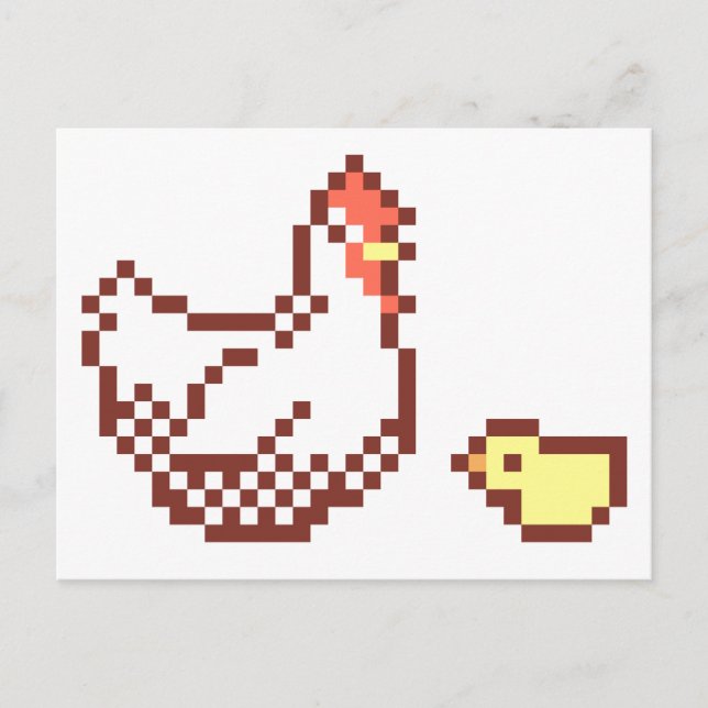 Hen And Chick Pixel Art Postcard (Front)