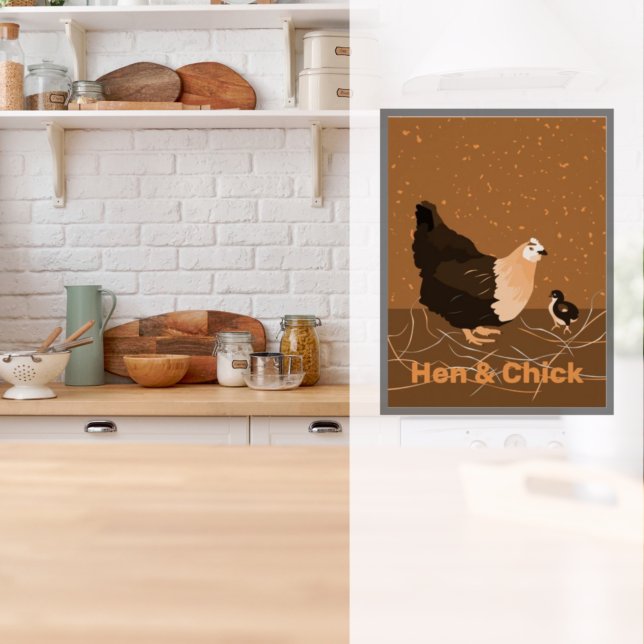 Hen and Chick, Sandy-Orange Kitchen Poster Print (Creator Uploaded)