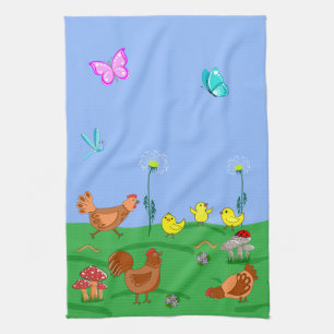 Hen and chicks  kitchen towel