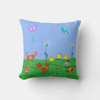 Hen and chicks throw pillow