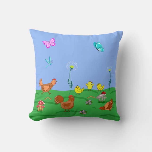 Hen and chicks  throw pillow (Front)