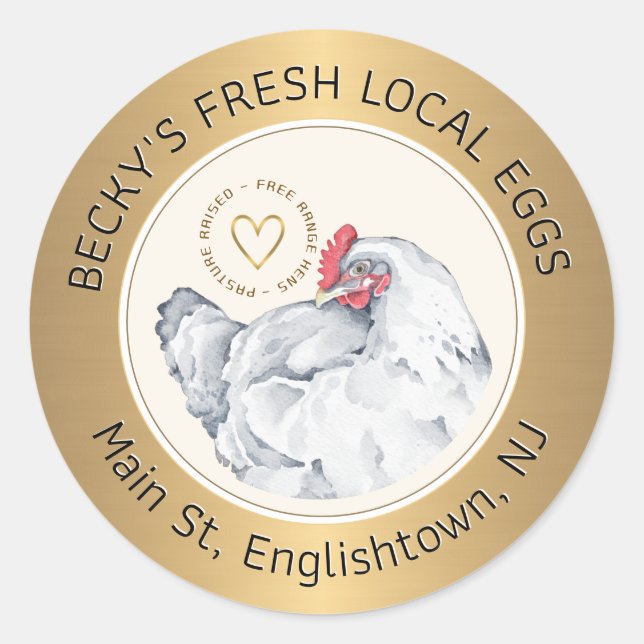 Hen and Heart Gold Egg Carton Label (Front)