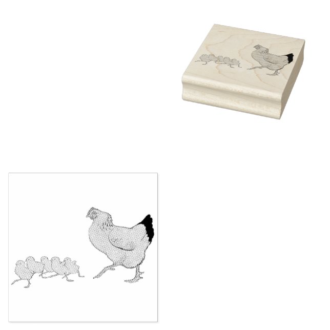 Hen and Her Chickens Vintage Illustration Rubber Stamp (Stamped)