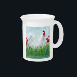 Hen and Poppies Farmhouse Beverage Pitcher<br><div class="desc">Pitcher featuring watercolor painting Hen & Poppies by artist D. Carrasco.</div>