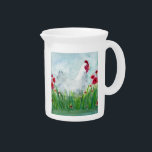 Hen and Poppies Farmhouse Beverage Pitcher<br><div class="desc">Pitcher featuring watercolor painting Hen & Poppies by artist D. Carrasco.</div>