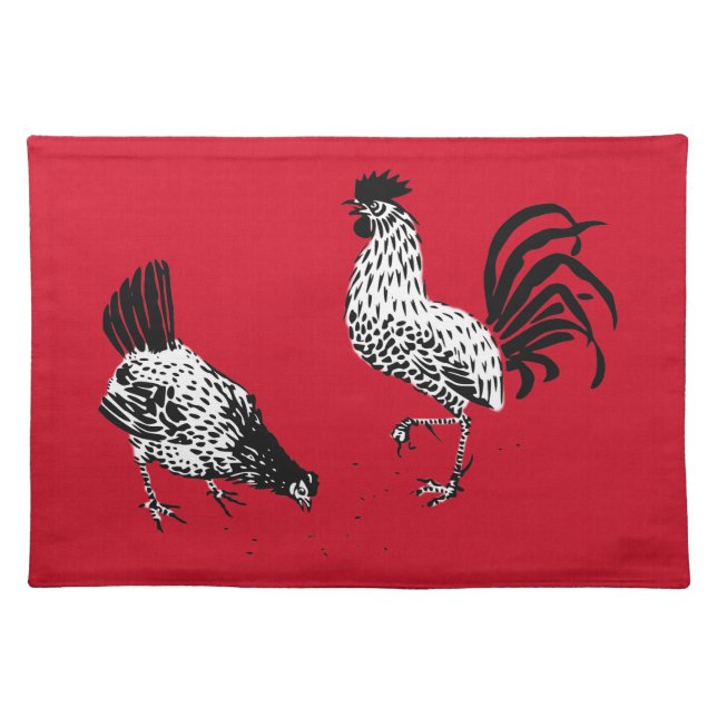 Hen and Rooster Cloth Placemat (Front)