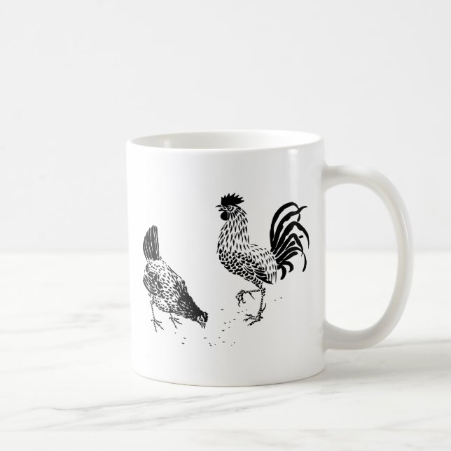 Hen and Rooster Pecking the Ground Coffee Mug (Right)
