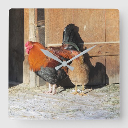 Hen and Rooster Rustic Chicken Kitchen Clock