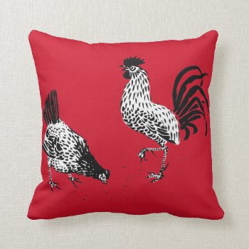 Hen And Rooster Throw Pillow by Kinder_Kleider at Zazzle