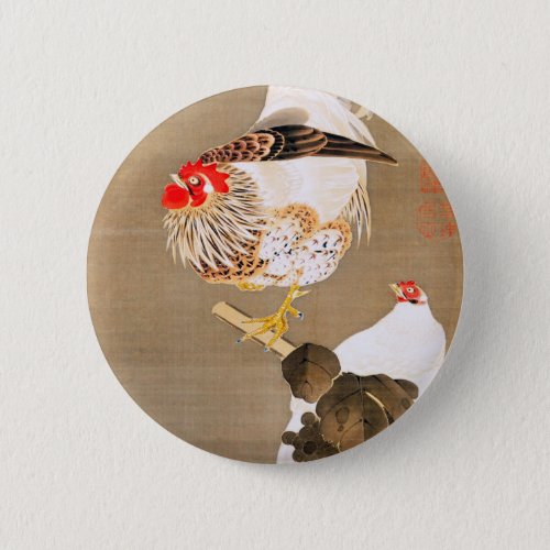 Hen and Rooster with Grapevine by Ito Jakuchu Button