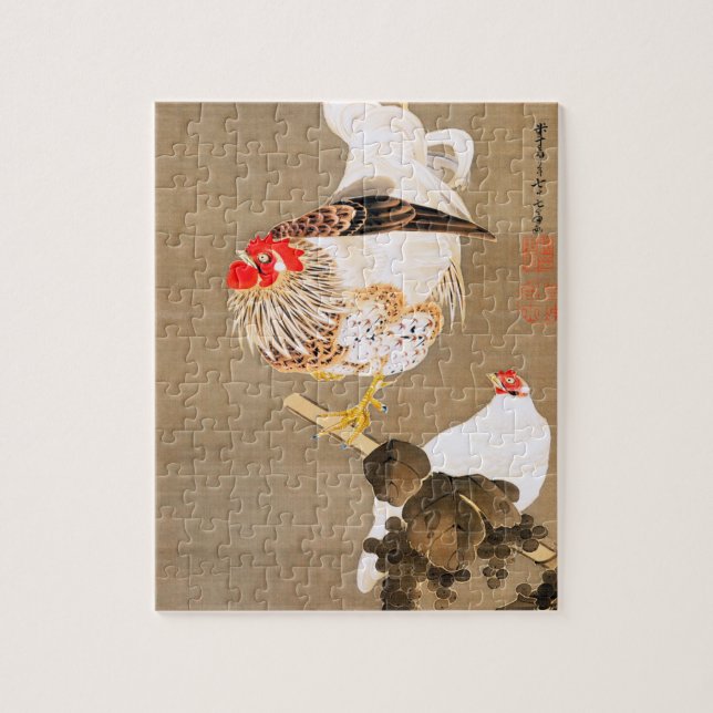 Hen and Rooster with Grapevine by Ito Jakuchu Jigsaw Puzzle (Vertical)