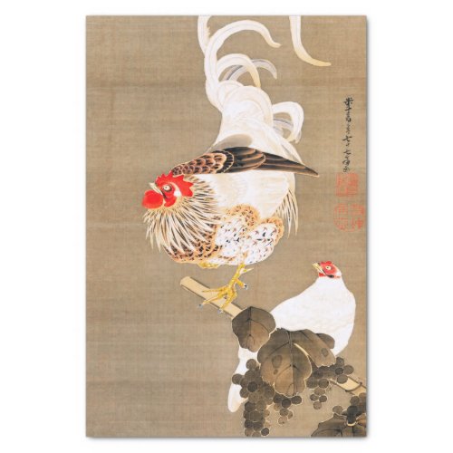 Hen and Rooster with Grapevine by Ito Jakuchu Tissue Paper