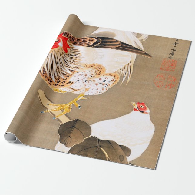 Hen and Rooster with Grapevine by Ito Jakuchu Wrapping Paper (Unrolled)