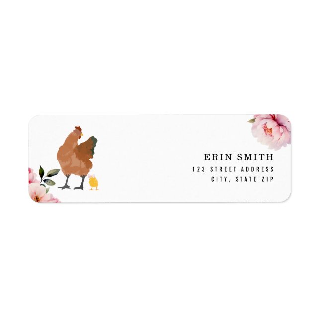 Hen Baby Girl Chick Pink Floral Baby Shower Label (Front)