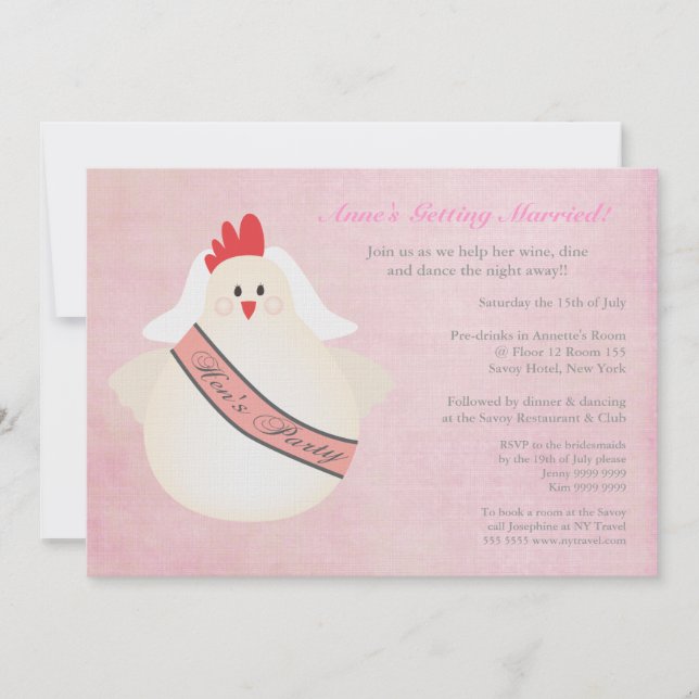 Hen Bachelorette Night Party Illustrated Invite (Front)