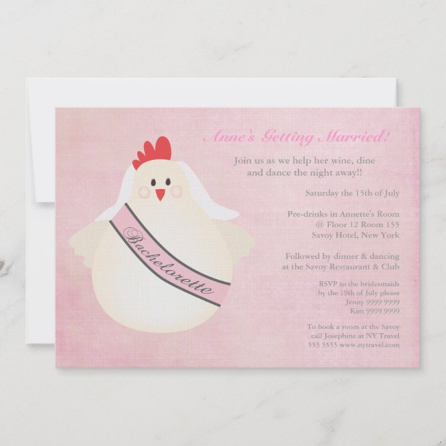 Hen Bachelorette Night Party Illustrated Invite (Front)