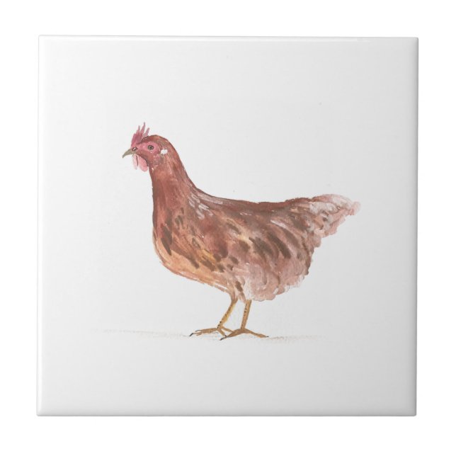 Hen Chicken Farm Animals watercolor Farmyard art Ceramic Tile (Front)