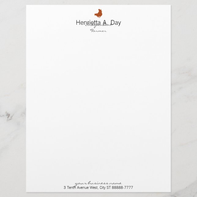 Hen [chicken, farmer, organic eggs] letterhead (Front)