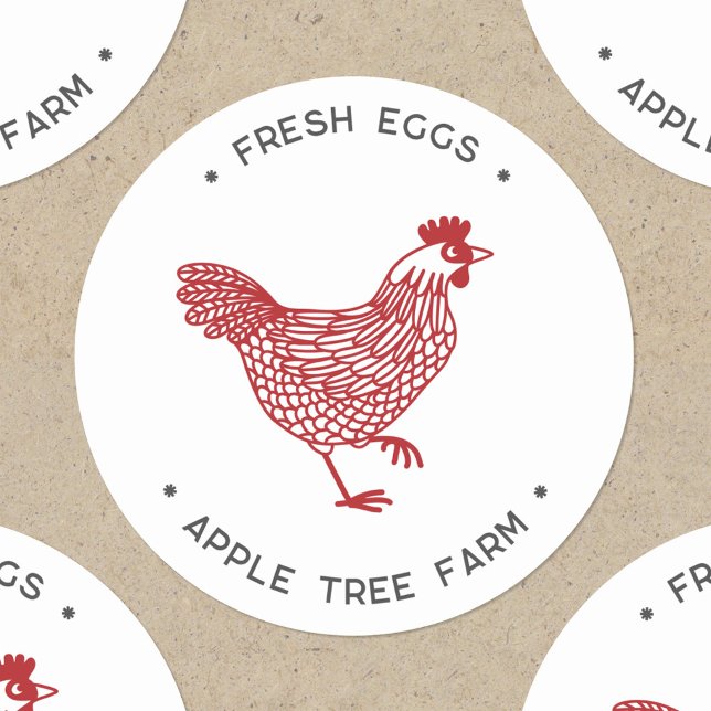 Hen Chicken Fresh Eggs Personalized Classic Round Sticker (Chicken hen poultry egg farm personalized stickers)