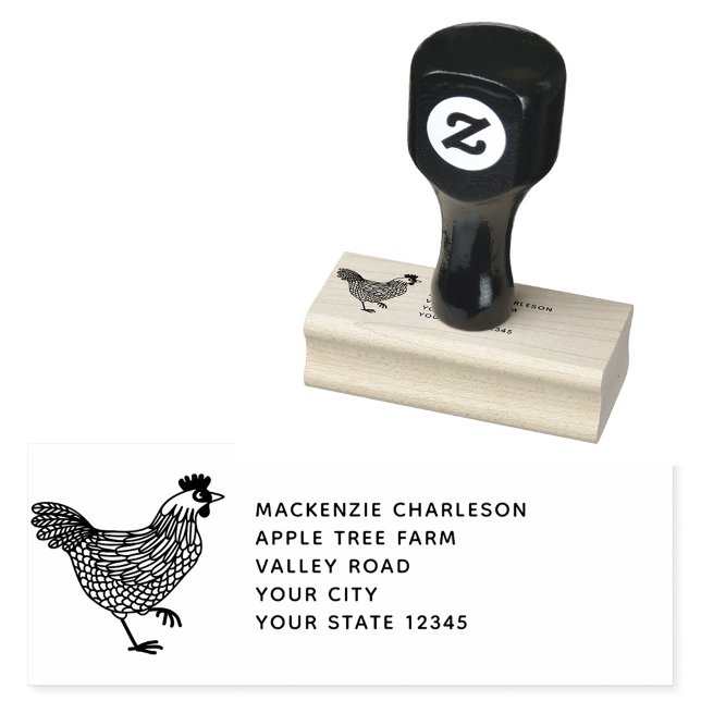 Hen Chicken Personalized Address Rubber Stamp (Chicken hen poultry egg farm personalized rubber stamp)