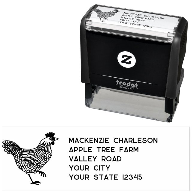 Hen Chicken Personalized Address Self-inking Stamp (Chicken Hen Poultry self inking address stamp)
