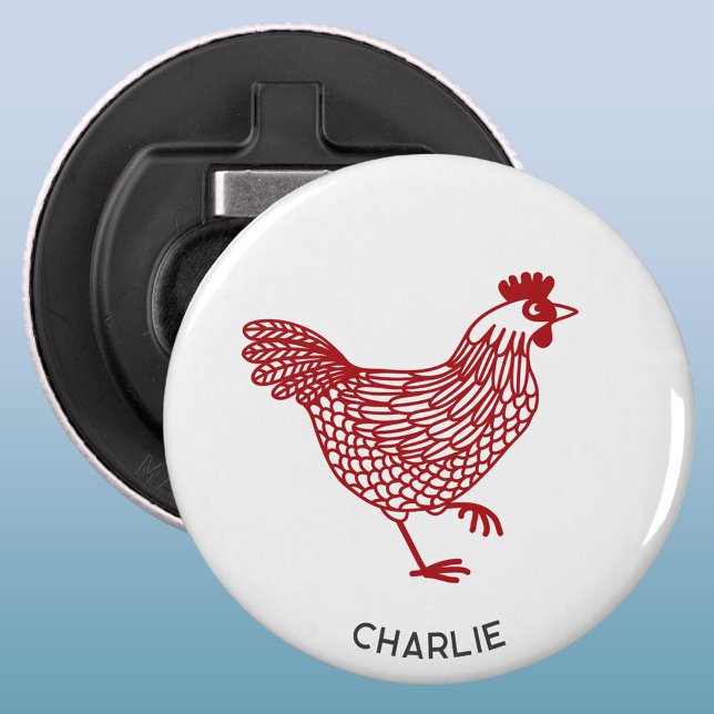 Hen Chicken Personalized Bottle Opener (Chicken hen poultry personalized name button bottle opener)