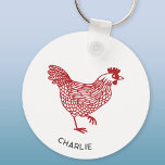 Hen Chicken Personalized Keychain<br><div class="desc">A red hen for poultry lovers.  Change the name or text to personalize.  Original art by Nic Squirrell.</div>