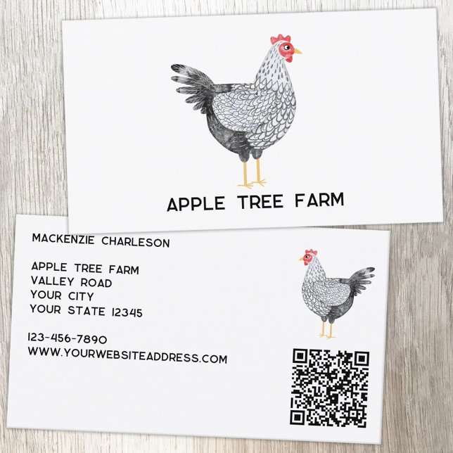 Hen Chicken Poultry Egg Farm QR Code Business Card (Wyandotte chicken hen personalized custom text and QR code business card for egg poultry farm)