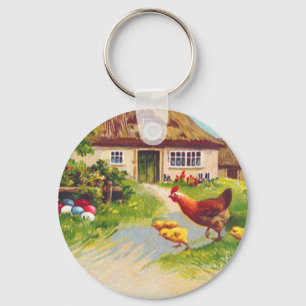 Hen, Chickens and Easter Eggs Keychain