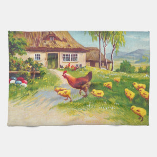 Hen, Chickens and Easter Eggs Kitchen Towel