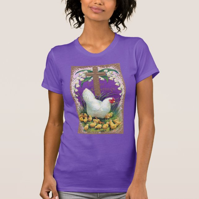 Hen, Chicks and Cross Vintage Easter T-Shirt (Front)