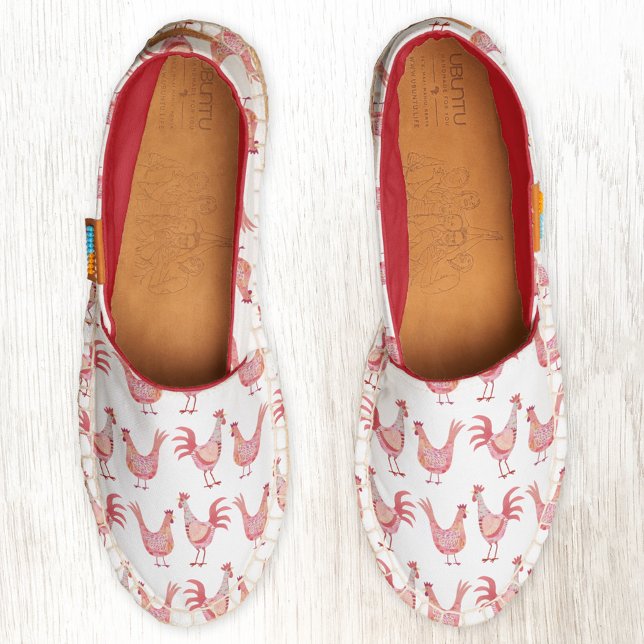 Hen & Cockerel Chicken Art Espadrilles (Hen and cockerel fun poultry themed espadrilles)