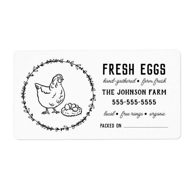 Hen Eggs | Vintage Farm Name Black & White Label (Front)