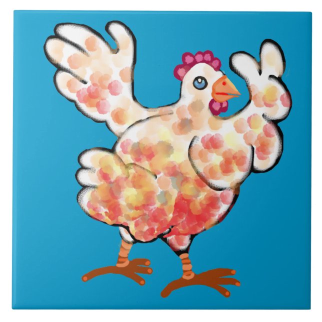 Hen flapping her wings ceramic tile (Front)