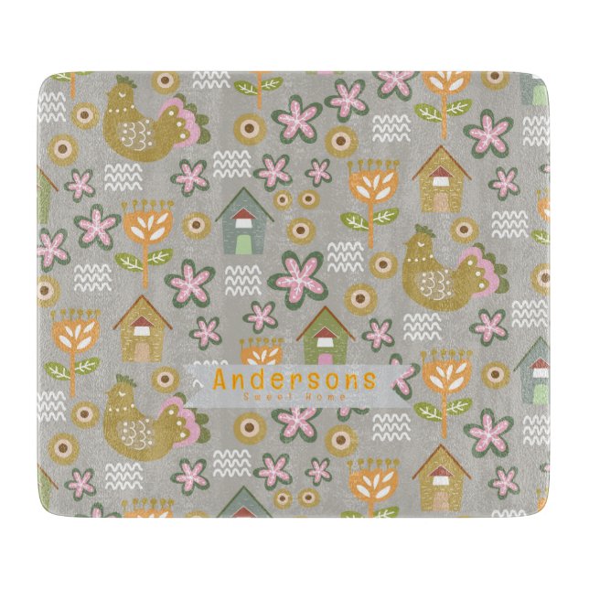 Hen House Country Scandinavian Grey Cutting Board (Front)
