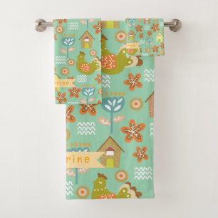 Hen House Country Scandinavian Teal Bath Towel Set