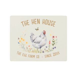 Hen House Sign Watercolor Grey Hen Wildflower
