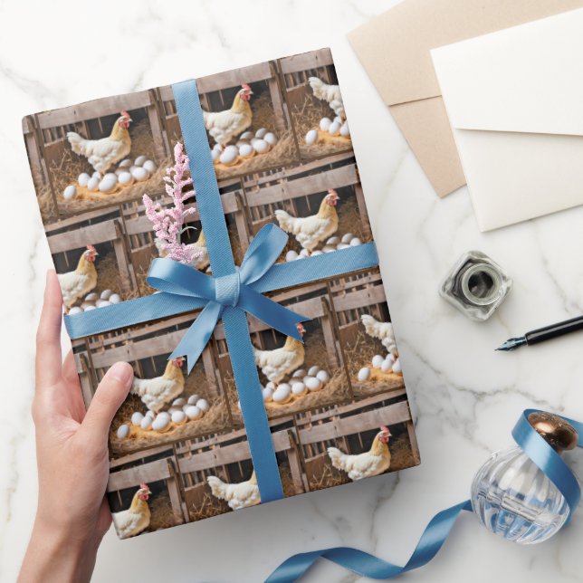 Hen In Chicken Coop With Eggs Wrapping Paper (Gifting)