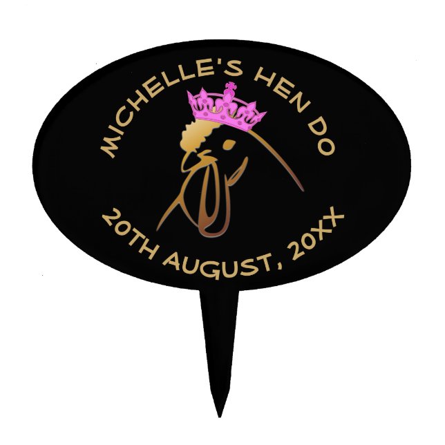 Hen in Pink Crown Bachelorette Party Custom Cake Topper (Front)