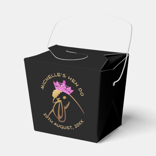 Hen in Pink Crown Bachelorette Party Custom Favor Boxes (Front Side)