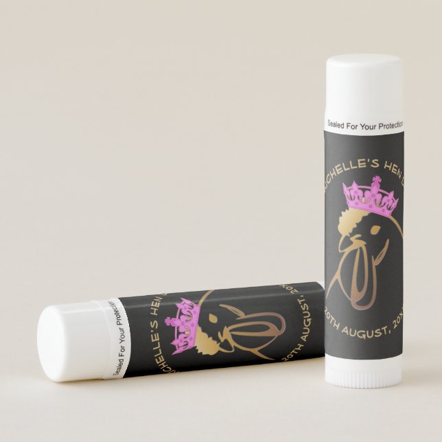 Hen in Pink Crown Bachelorette Party Custom Lip Balm (Front)