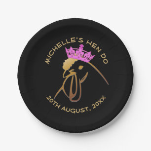 Hen in Pink Crown Bachelorette Party Custom Paper Plates