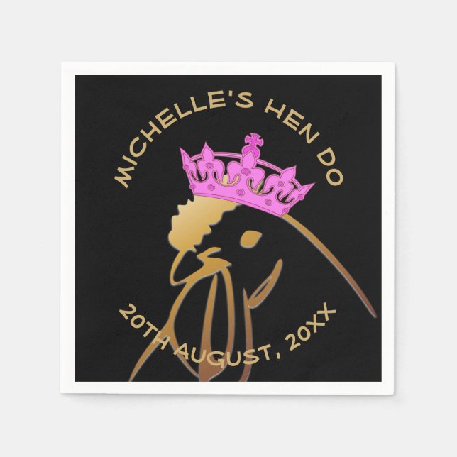 Hen in Pink Crown Bachelorette Party Napkins (Front)