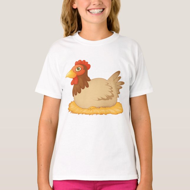 Hen Laying On Eggs Girls T-Shirt (Front)