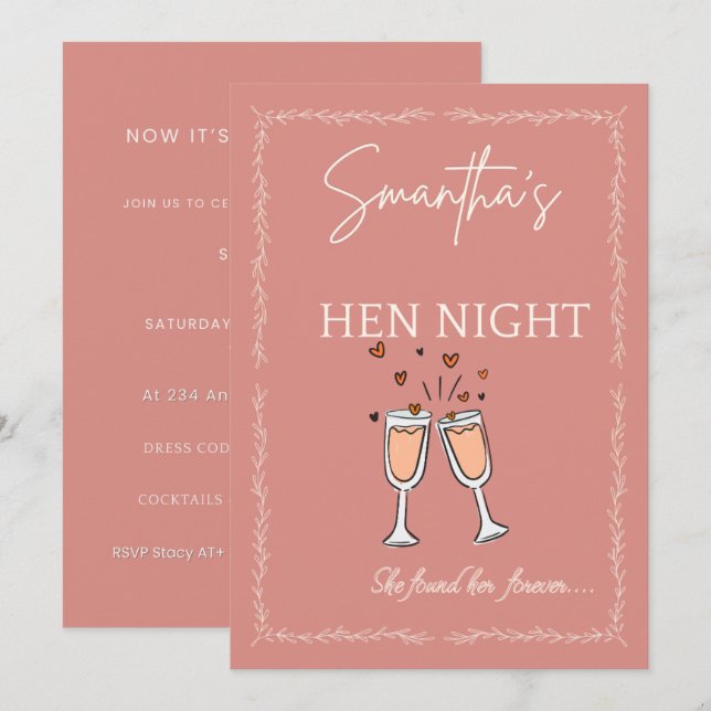 Hen Night Invitation – Customizable Blush Pink Bri (Front/Back)