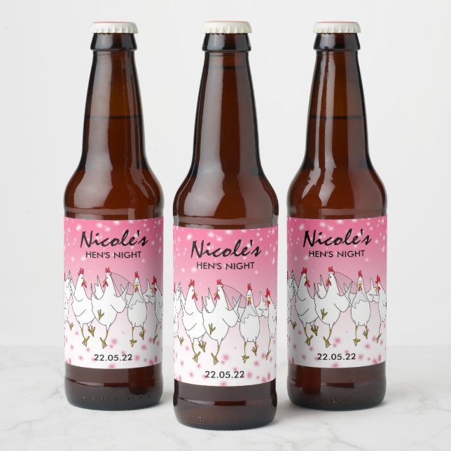 Hen Night Personalised Pink Sparkle Beer Label  (Bottles)